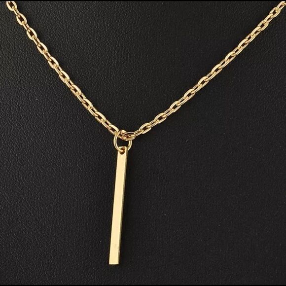Gold Tone Double Vertical Bar Necklace - Picture 2 of 3